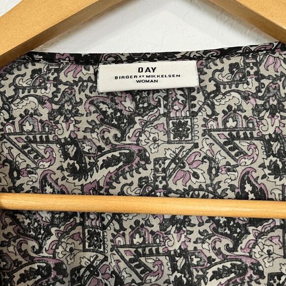 DAY Birger Et Mikkelsen Purple Black Tassel Tie Tunic Blouse Women's 36 Small - Picture 5 of 6
